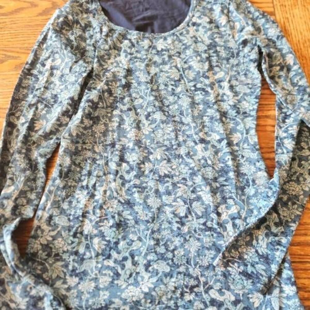 Peruvian Connection blue floral pima cotton long sleeve tshirt sz Small